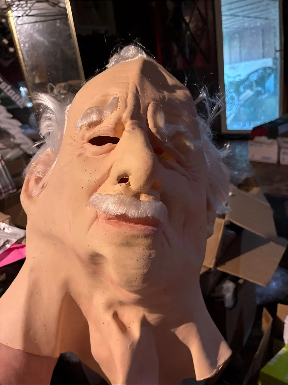 Realistic Elderly Man Full-Head Mask with White Hair & Mustache